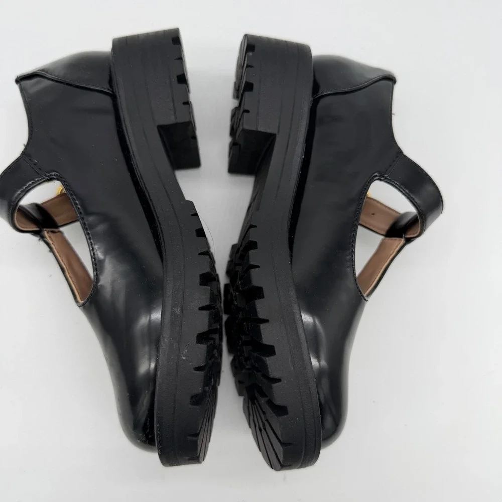 Sam Edelman Kids Black Patent T-Strap Mary Jane Lug Sole Shoes US 12M